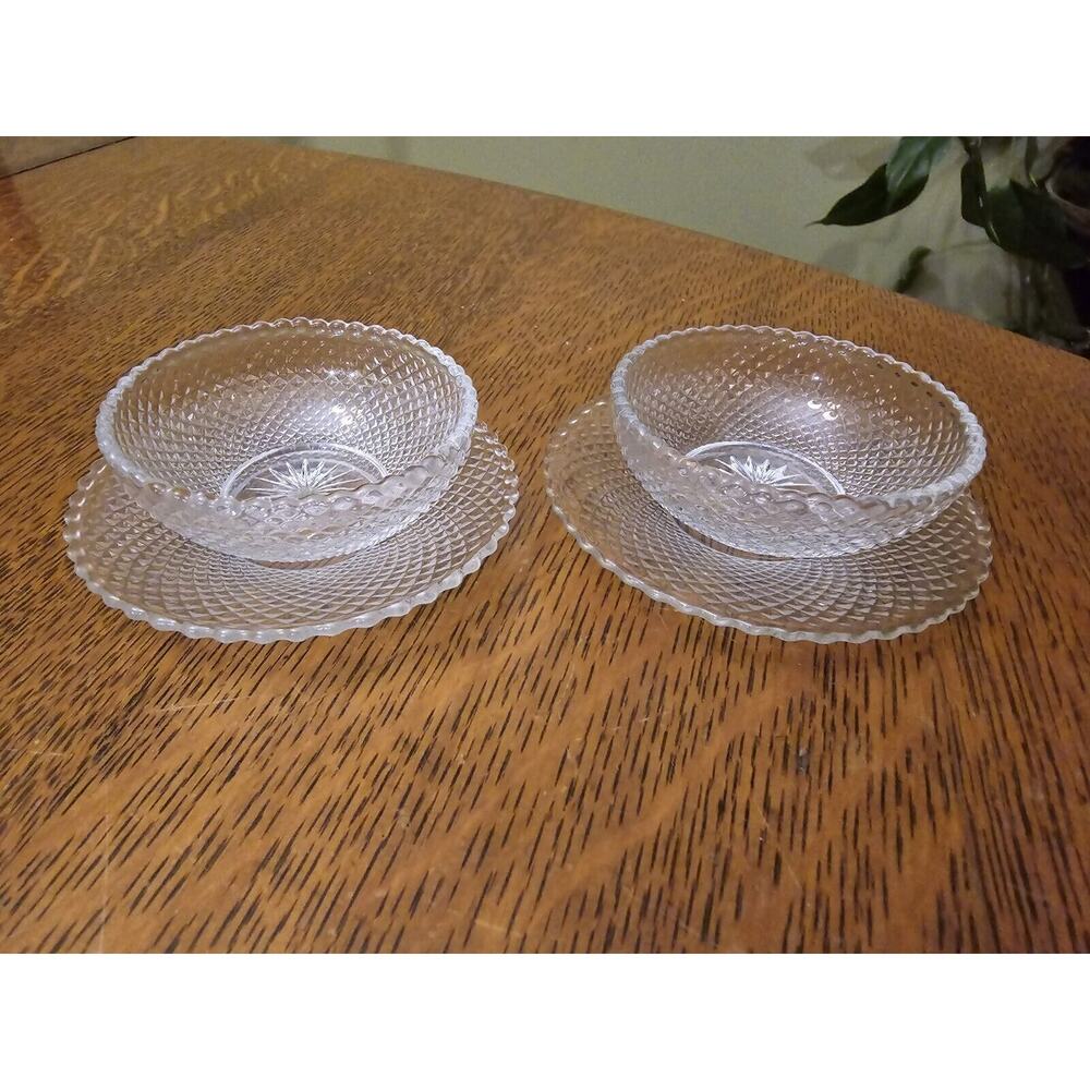 Vtg Heisey Diamond Point Pattern Clear Glass Jelly Salt Bowl Butter Pat EAPG